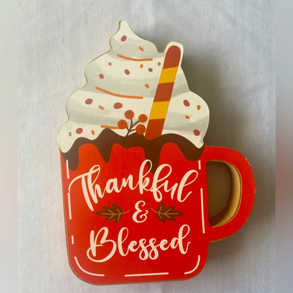 3Pcs Fall Season Chunky‎ Wood Decor Coffee Mugs Happy Pumpkin Spice Season Happy